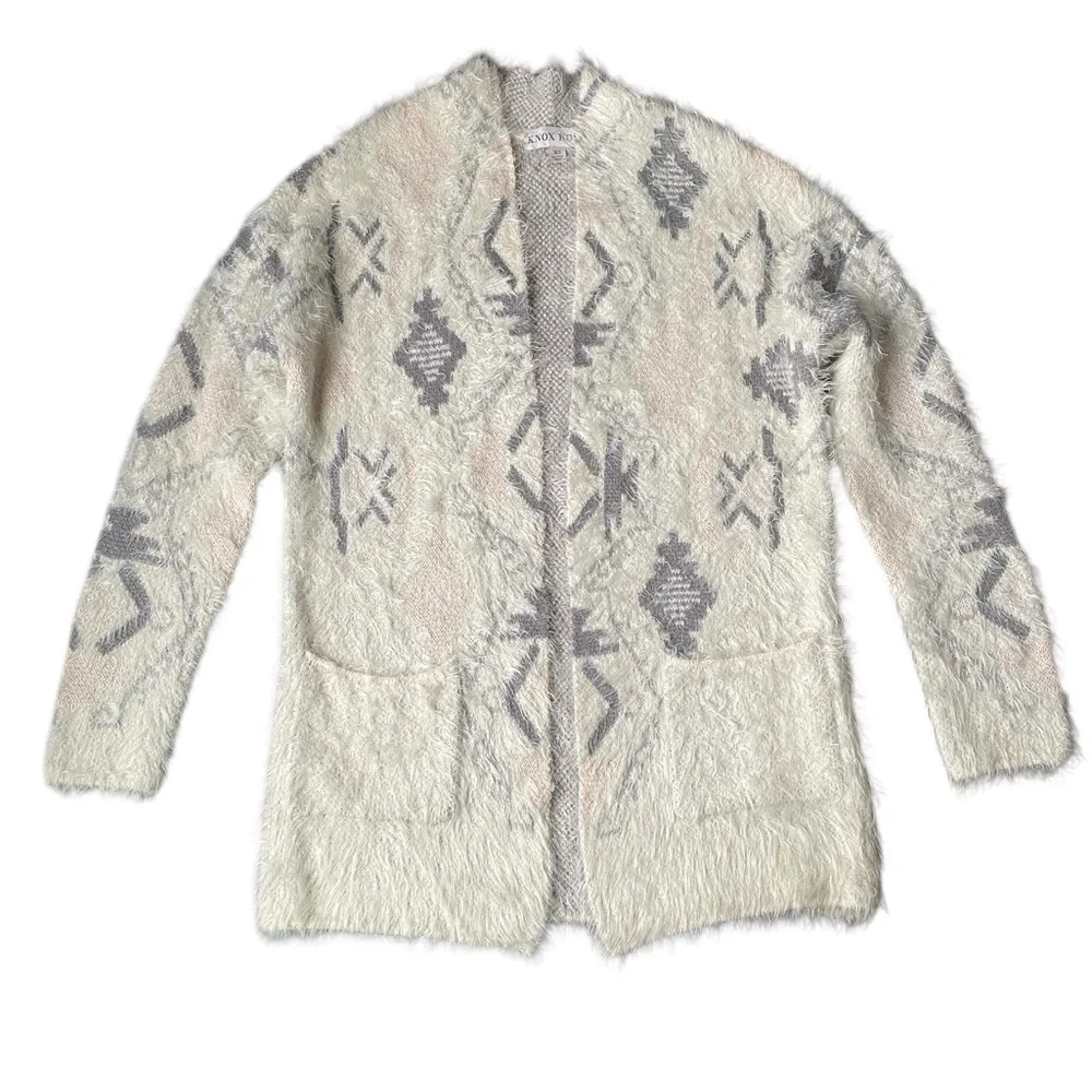 Knox Rose Cream and Gray Geometric Women’s Cardigan Size XS